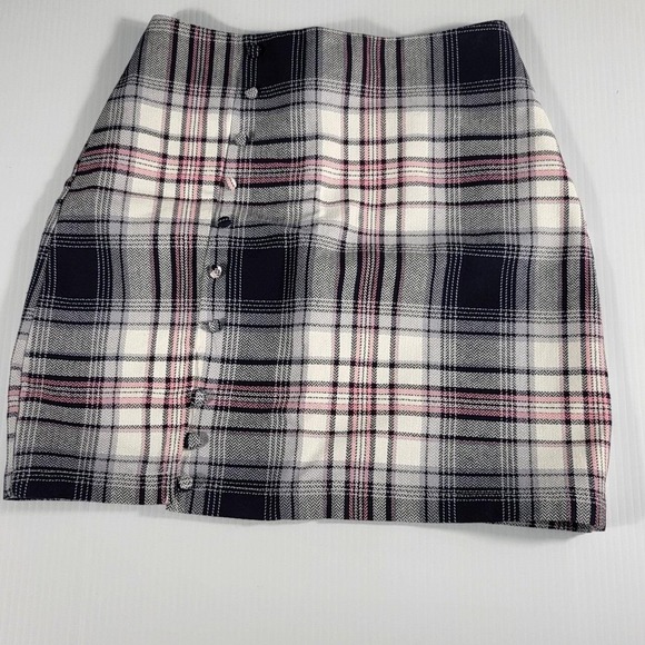 Dresses & Skirts - Blue Rain Plaid Mini Skirt Front Above Knee Skater A Line Blk.Pink White size xs